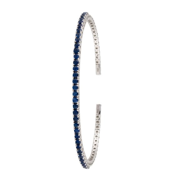 SONIA BITTON 14K WHITE GOLD BLUE SAPPHIRE FLEXIBLE CUFF BRACELET - Picture 2 of 6